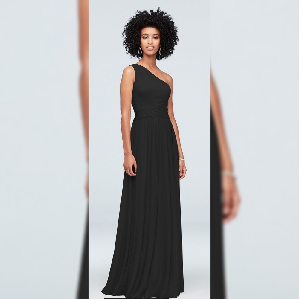 One Shoulder Mesh Bridesmaid Dress with Full Skirt